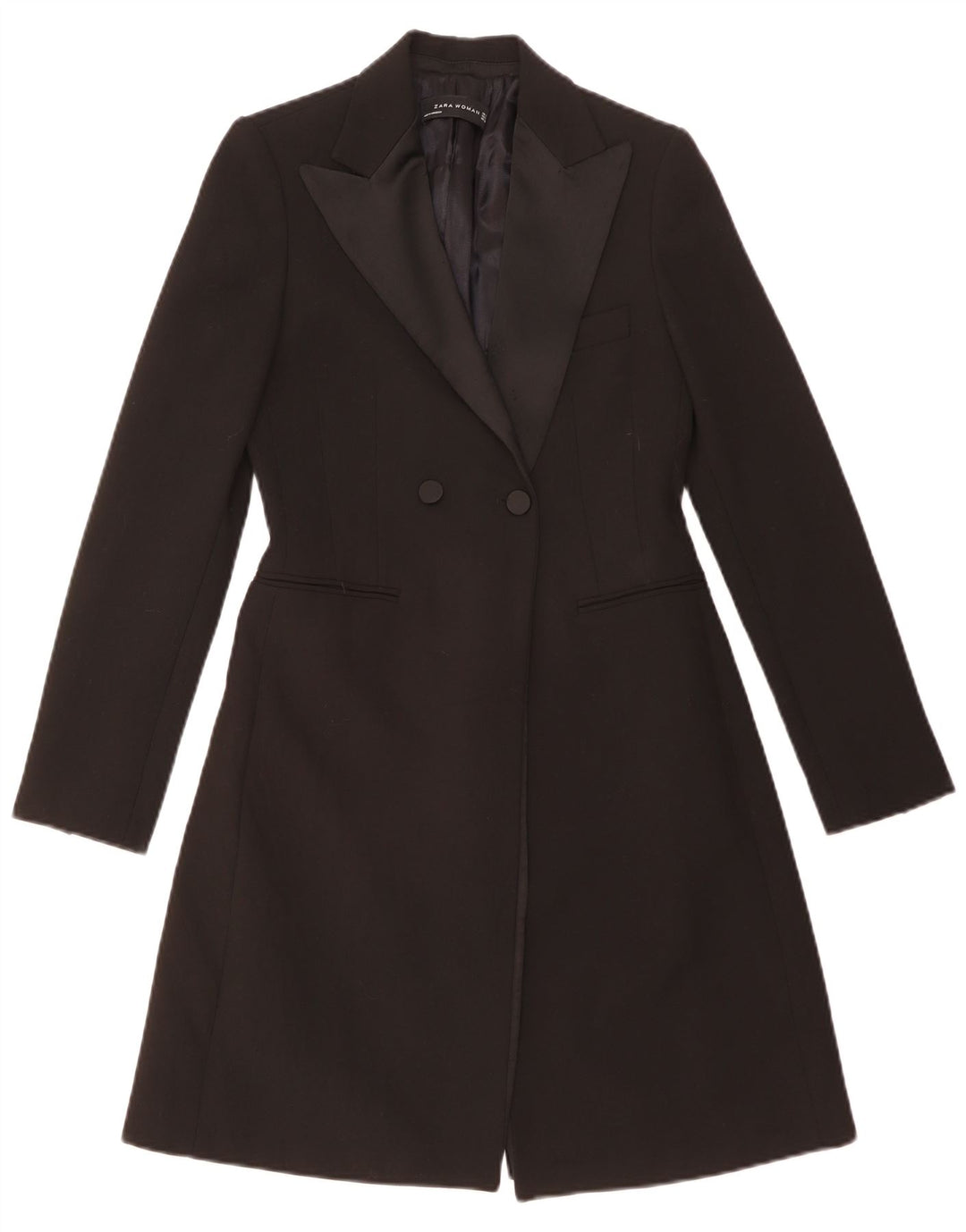 ZARA Womens Double Breasted Coat UK 10 Small Black