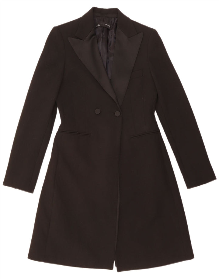 ZARA Womens Double Breasted Coat UK 10 Small Black