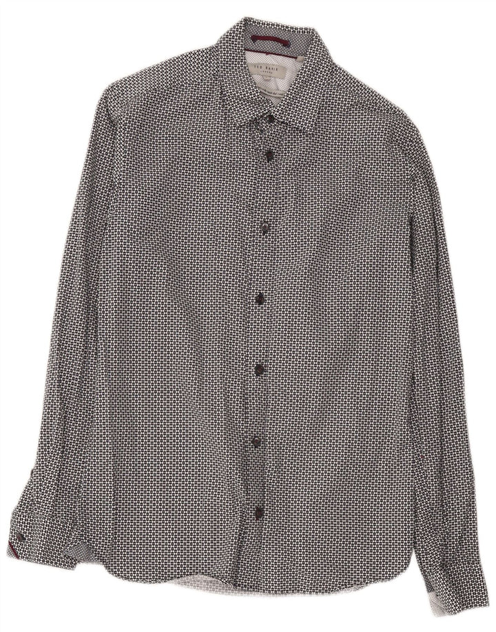 Ted Baker Mens Shirt Size 2 Small Black Geometric Cotton