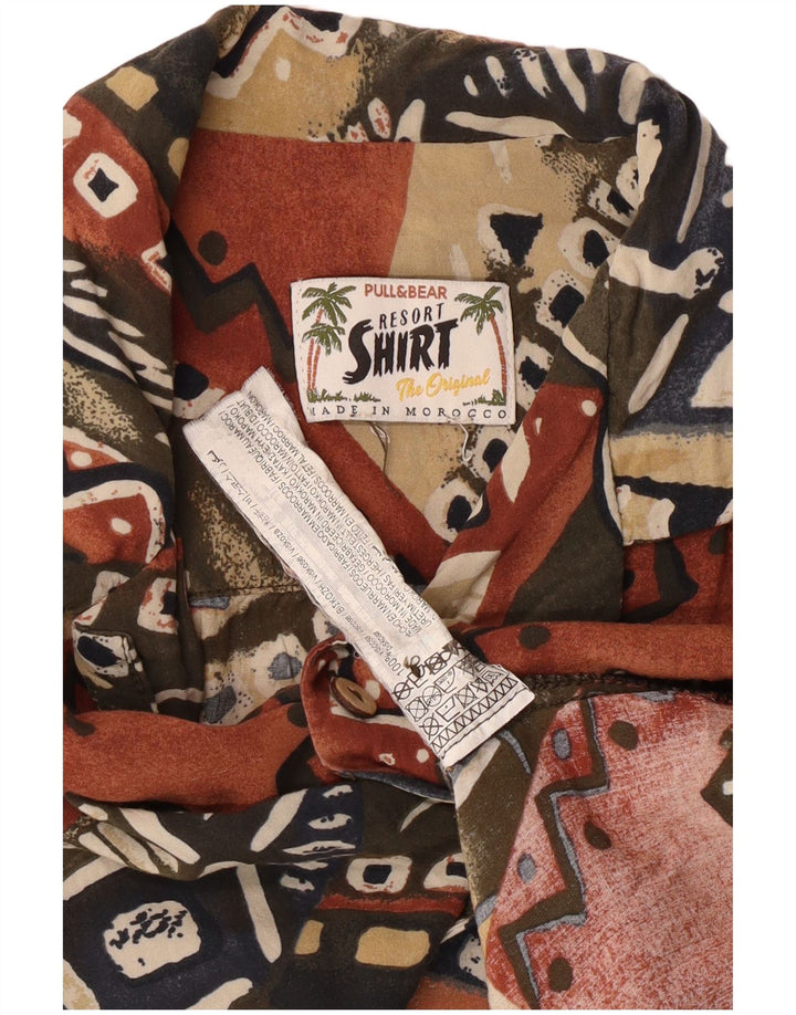 Pull & Bear Mens Short Sleeve Shirt Large Multicoloured Geometric Viscose
