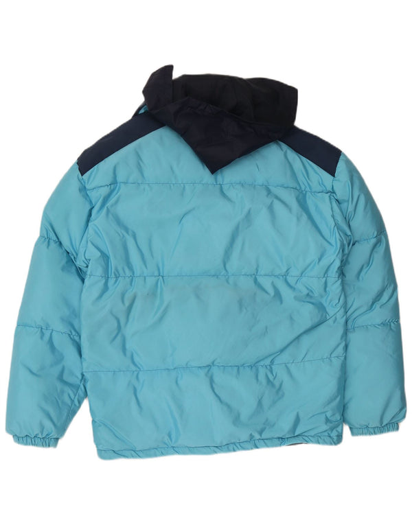 Vintage Mens Hooded Padded Jacket IT 48 Medium Blue Colourblock Polyamide