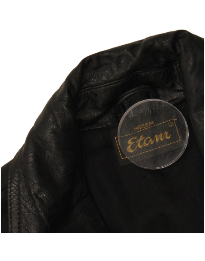 ETAM Womens Double Breasted Leather Jacket US 12 Large Black Leather