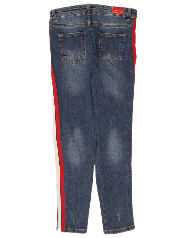 Zara Girls Distressed Skinny Jeans 13-14 Years W26 L26 Blue Colourblock