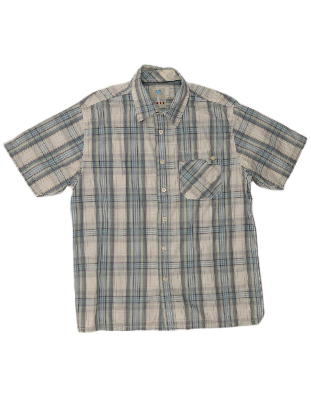 FAT FACE Mens Short Sleeve Shirt Large Blue Check Cotton