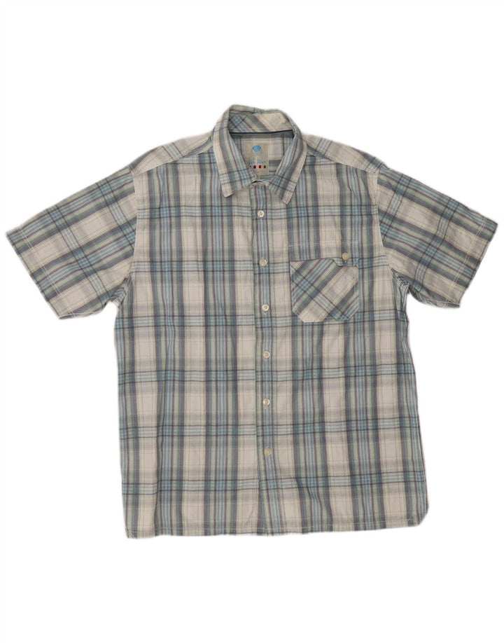 FAT FACE Mens Short Sleeve Shirt Large Blue Check Cotton