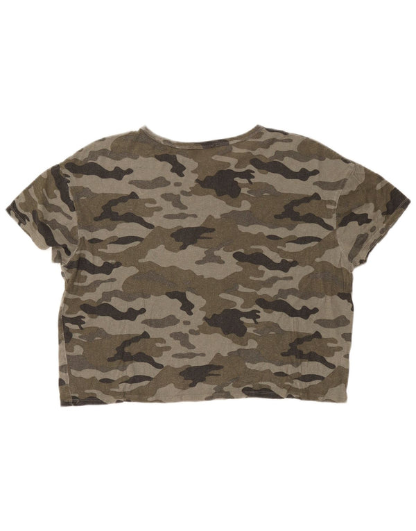 Zara Womens Crop Oversized T-Shirt Top UK 14 Medium Green Camouflage