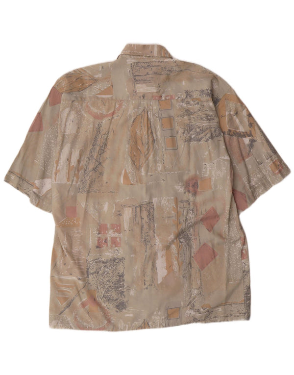 Vintage Mens Short Sleeve Shirt Size 39/40 Medium Beige Geometric