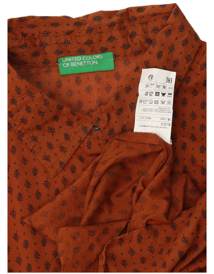 BENETTON Womens Shirt UK 18 XL Brown Floral Cotton