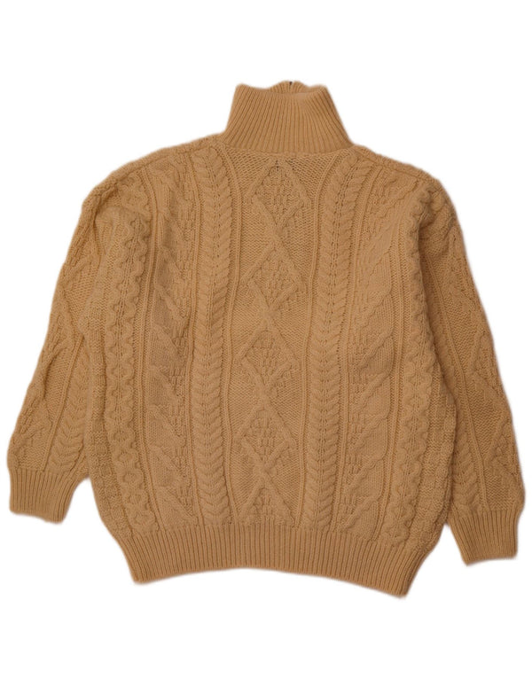 ARAN CRAFTS Mens Zip Neck Jumper Sweater Medium Beige Wool