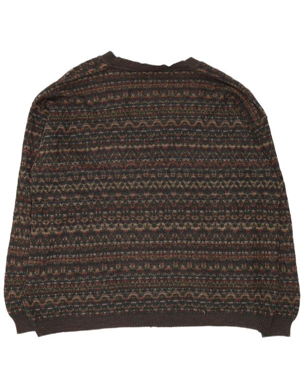 Rodes Mens Cardigan Sweater 2XL Brown Geometric Wool