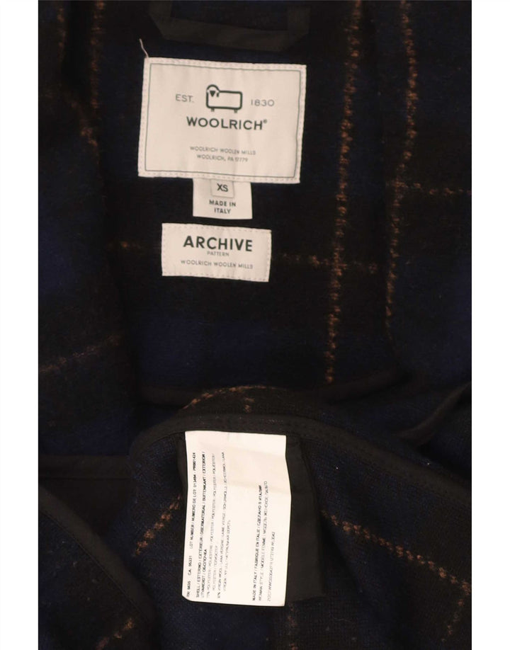 Woolrich Womens Oversized Overcoat UK 6 XS Navy Blue Check Polyester