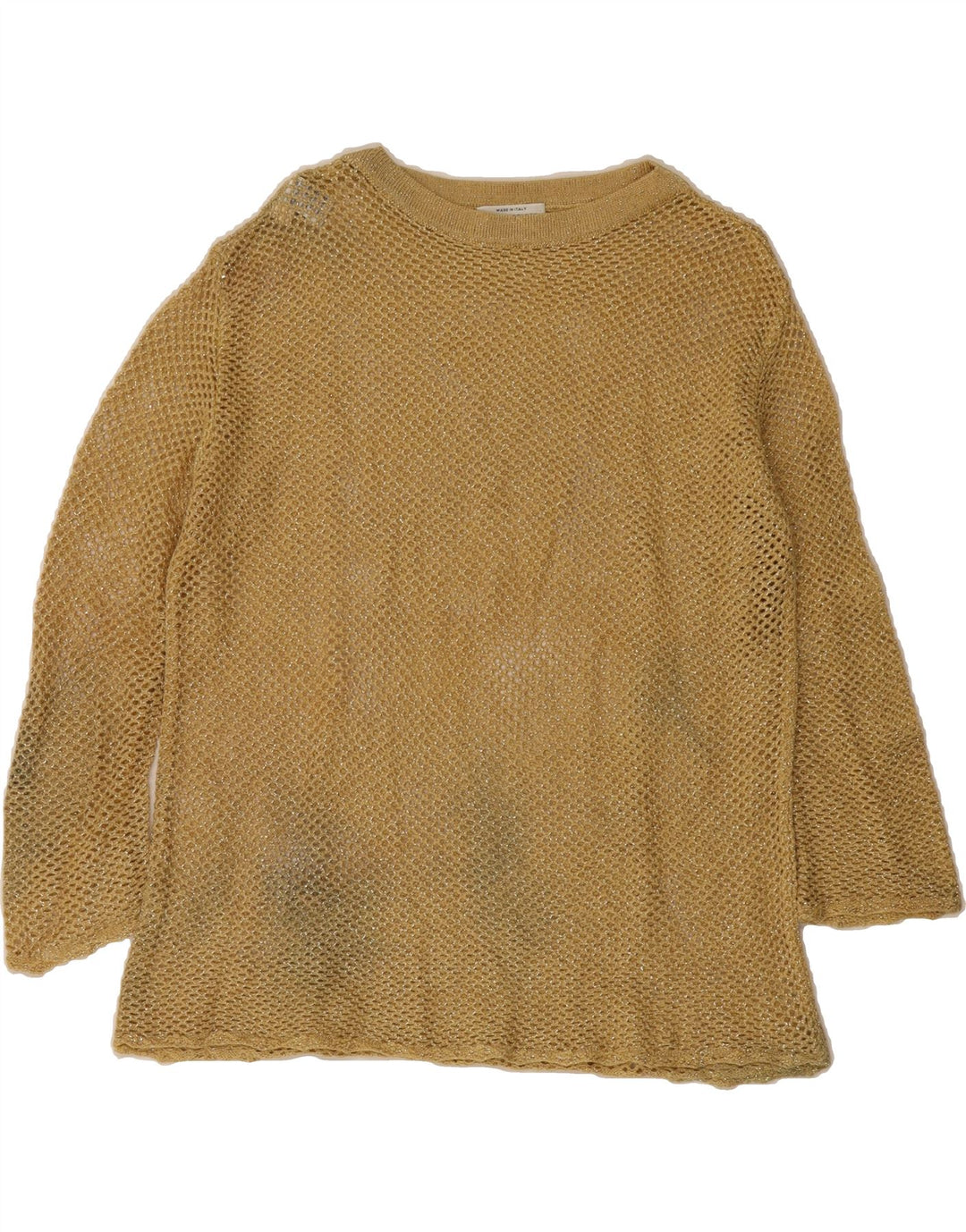 BENETTON Womens Oversized Long Sleeve See Through Top UK 10 Small Gold Vintage Benetton and Second-Hand Benetton from Messina Hembry 