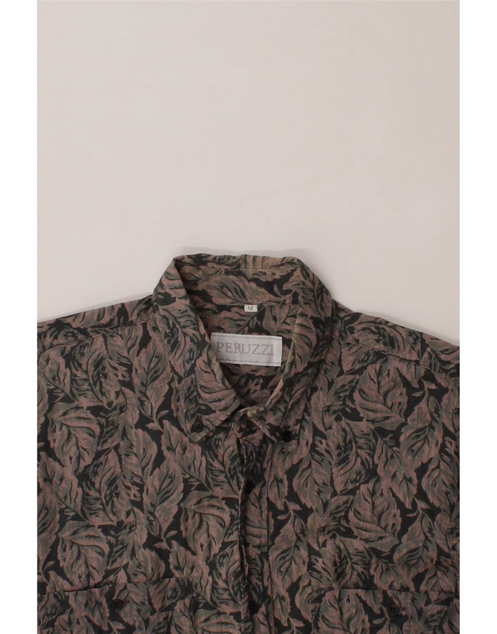 PERUZZI Mens Short Sleeve Shirt Medium Grey Floral Cotton Vintage Peruzzi and Second-Hand Peruzzi from Messina Hembry 
