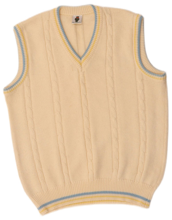 VINTAGE Mens Vest Tank Top Medium Off White Polyacrylic