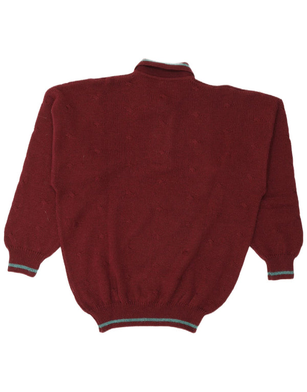 Vintage Mens Polo Neck Jumper Sweater XL Burgundy Wool