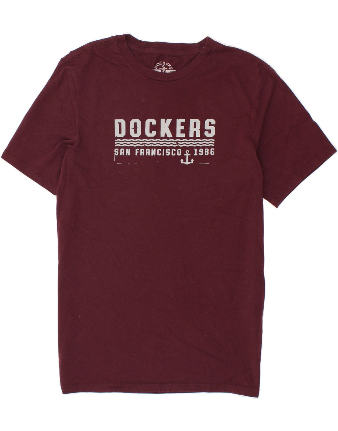 DOCKERS Mens Graphic T-Shirt Top Small Burgundy Vintage Dockers and Second-Hand Dockers from Messina Hembry 