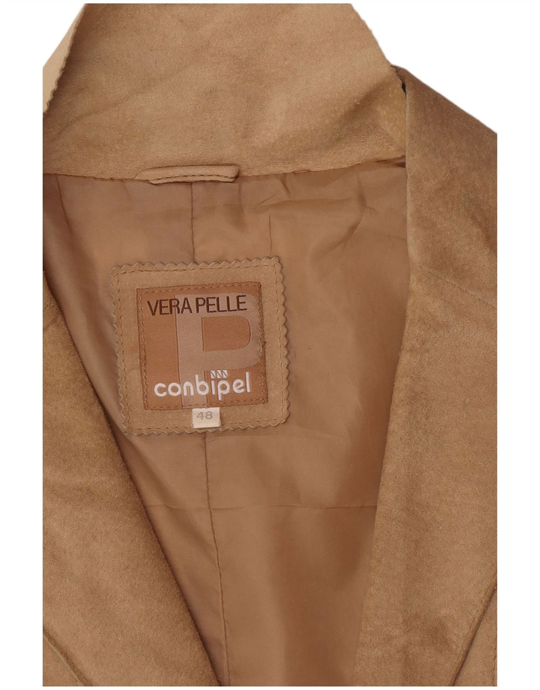 Conbipel Womens 2 Button Suede Blazer Jacket IT 48 XL Beige Leather