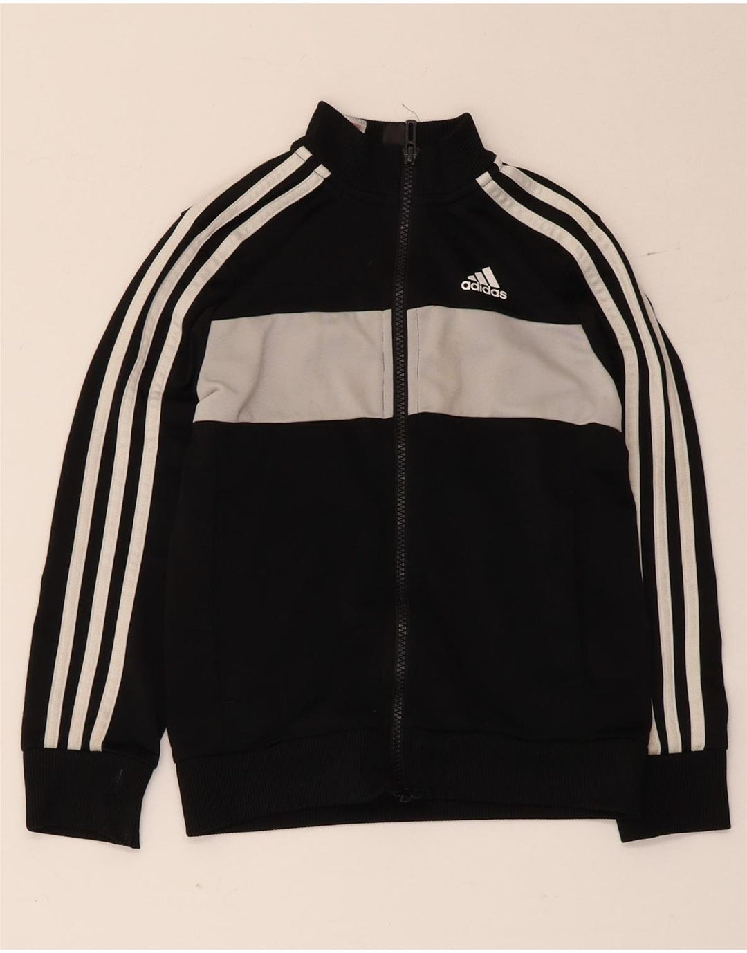 Adidas Boys Tracksuit Top Jacket 7-8 Years Black Colourblock Polyester