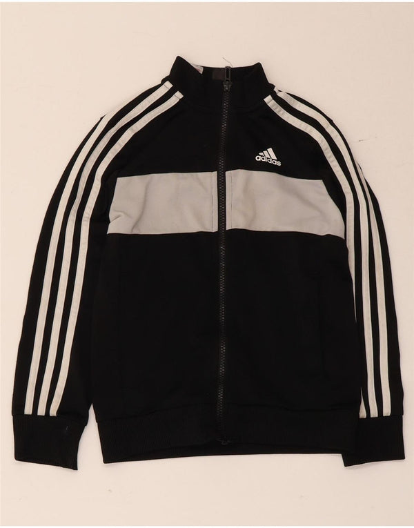Adidas Boys Tracksuit Top Jacket 7-8 Years Black Colourblock Polyester