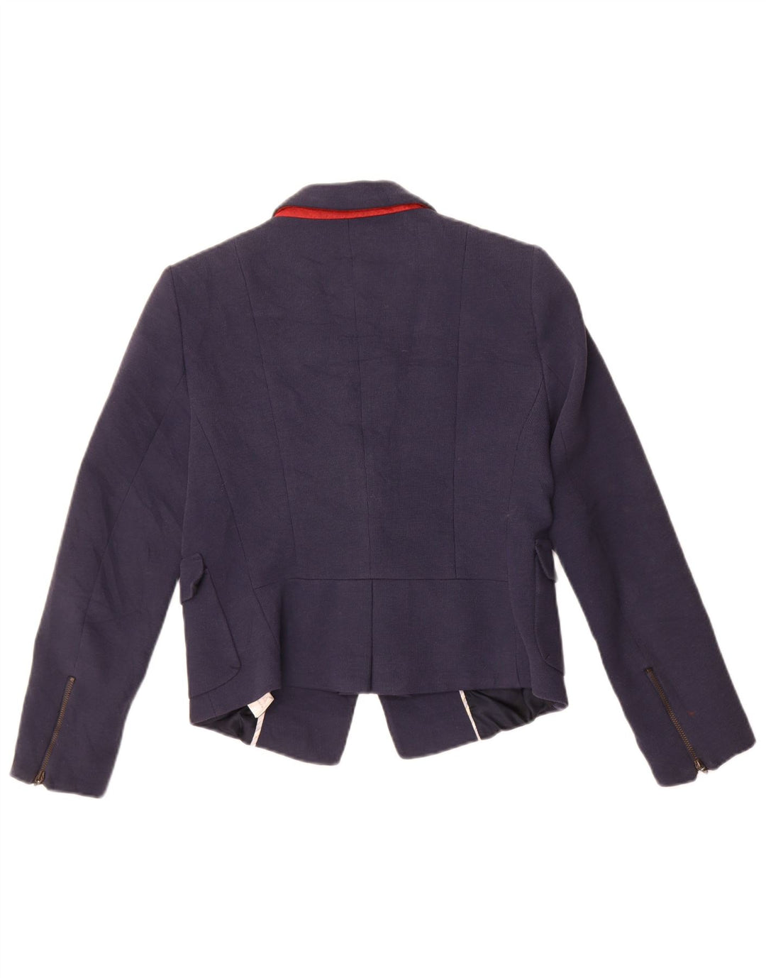 Zara Womens Crop 1 Button Blazer Jacket UK 14 Large Navy Blue Cotton