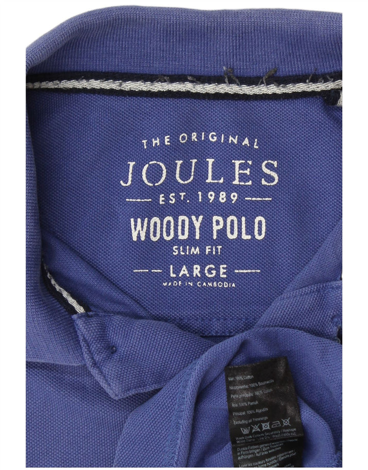 JOULES Mens Slim Fit Polo Shirt Large Blue Cotton