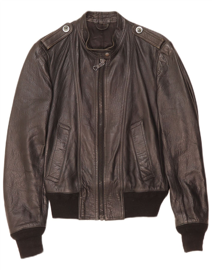 Vintage Womens Military Leather Jacket UK 14 Medium Black