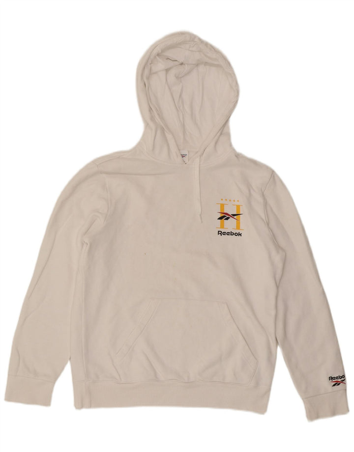 REEBOK Mens Graphic Hoodie Jumper Medium White Cotton