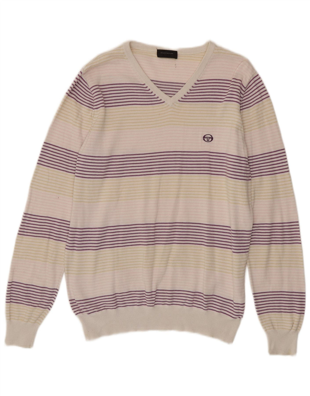 SERGIO TACCHINI Mens V-Neck Jumper Sweater Small Multicoloured Striped