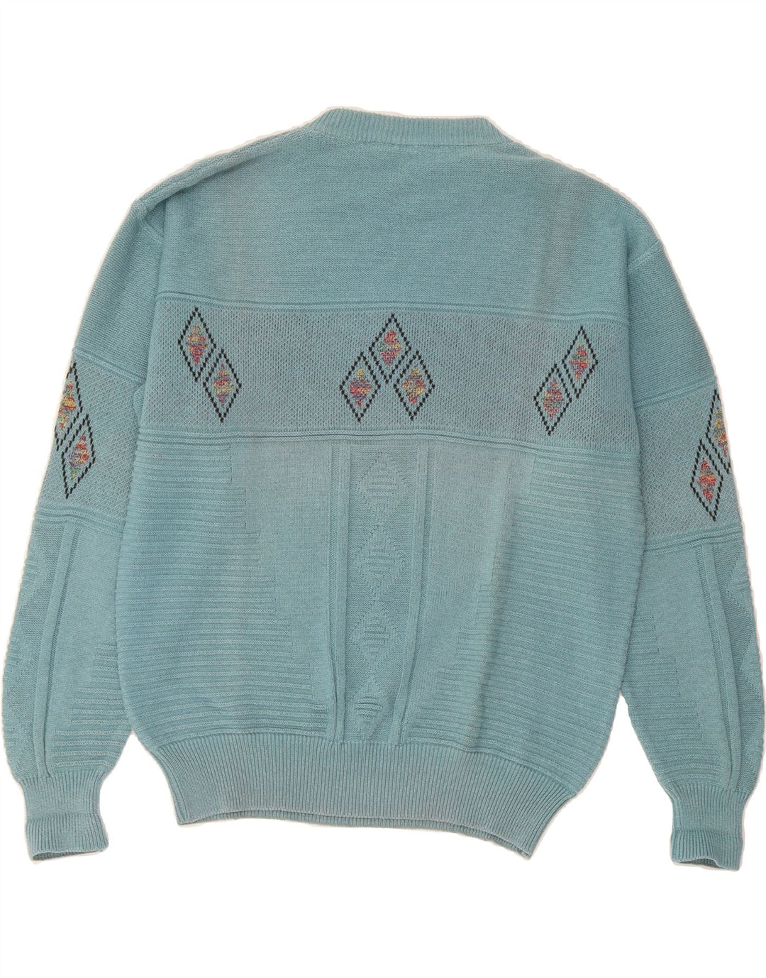 FISCHER Mens Crew Neck Jumper Sweater Large Blue Argyle/Diamond Cotton Vintage Fischer and Second-Hand Fischer from Messina Hembry 