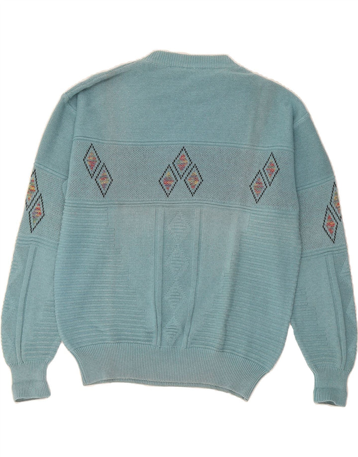 FISCHER Mens Crew Neck Jumper Sweater Large Blue Argyle/Diamond Cotton Vintage Fischer and Second-Hand Fischer from Messina Hembry 