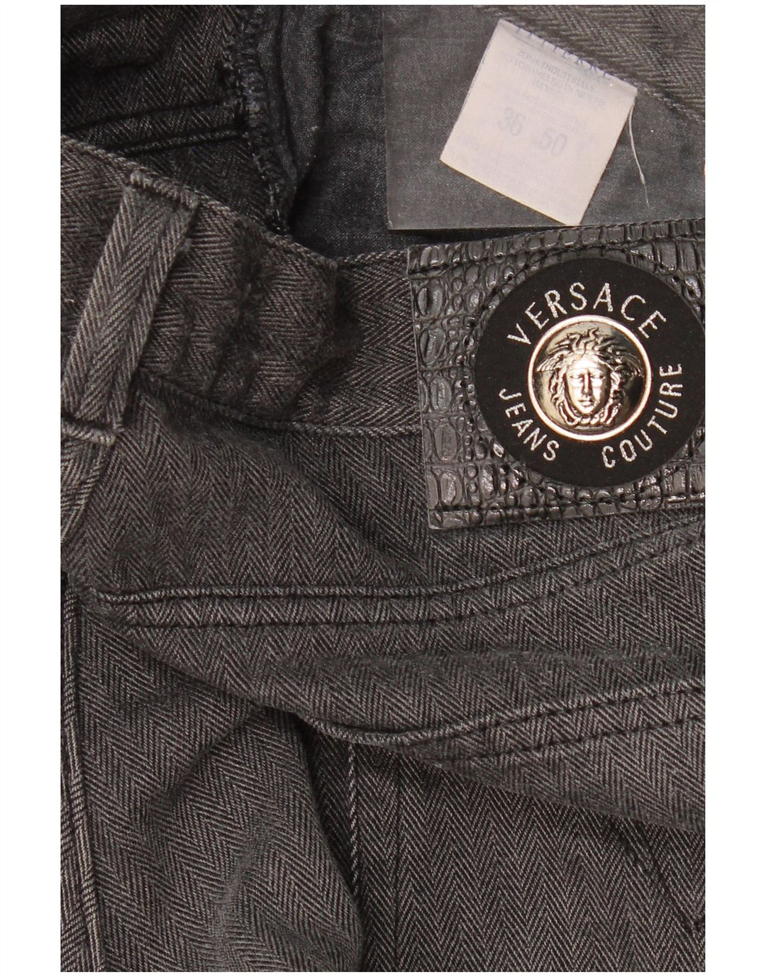 VERSACE Mens Straight Jeans W36 L30 Grey Herringbone