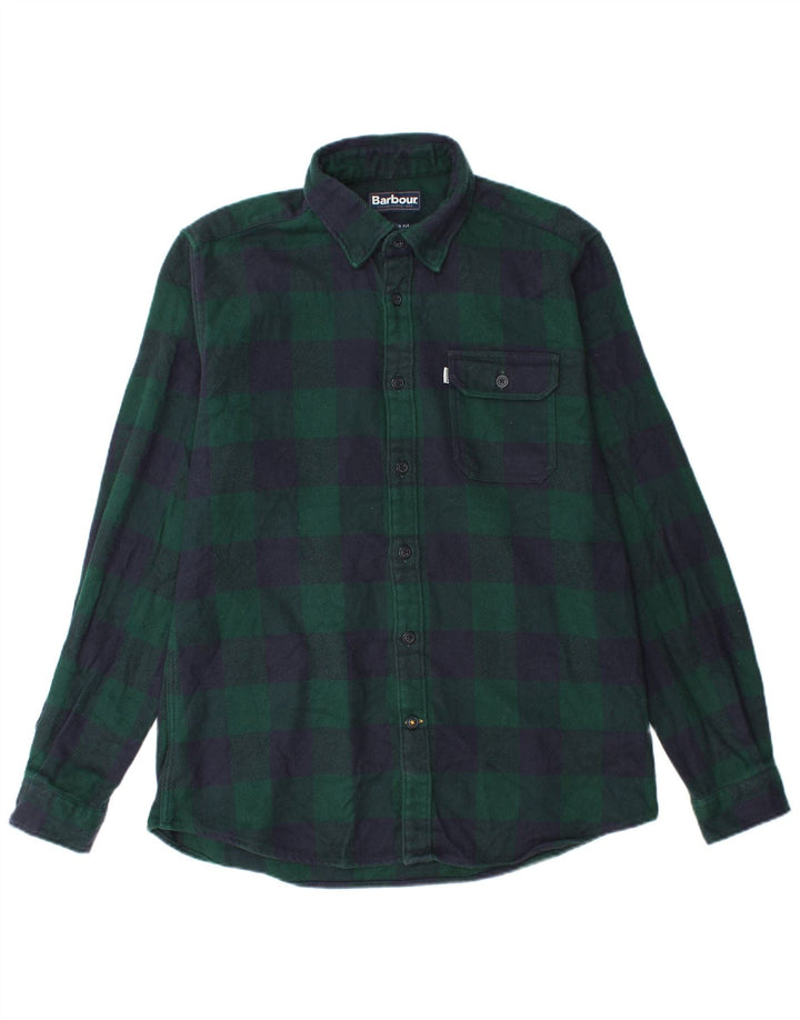 Barbour Mens Tailored Fit Flannel Shirt Large Green Check Cotton