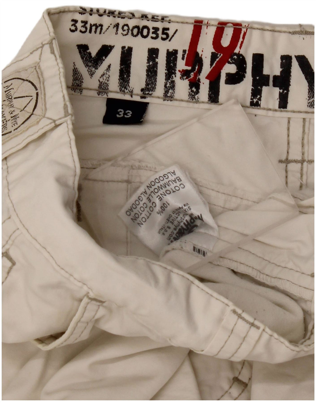 MURPHY & NYE Mens Straight Casual Trousers W33 L32 Off White Cotton