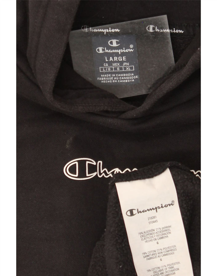 CHAMPION Mens Graphic Hoodie Jumper Large Black Cotton