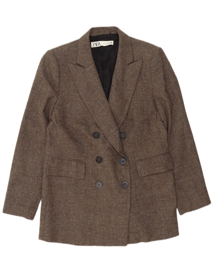 Zara Womens Double Breasted Blazer Jacket UK 16 Large Brown Houndstooth