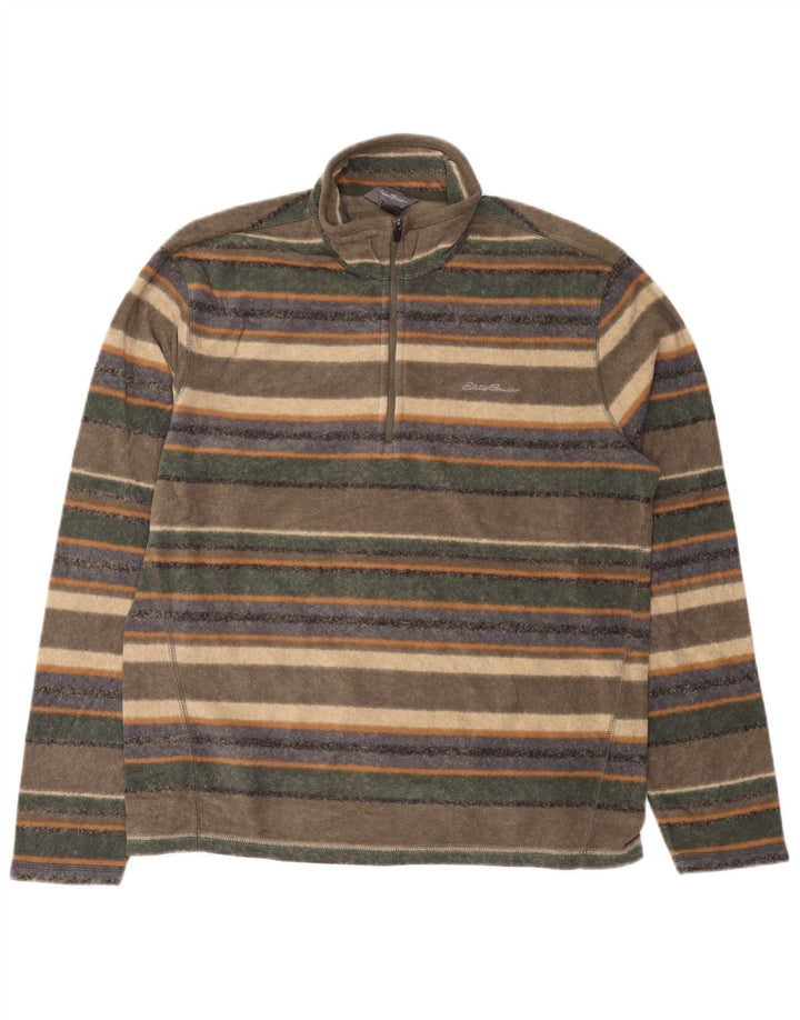 EDDIE BAUER Mens Zip Neck Fleece Jumper Medium Multicoloured Striped