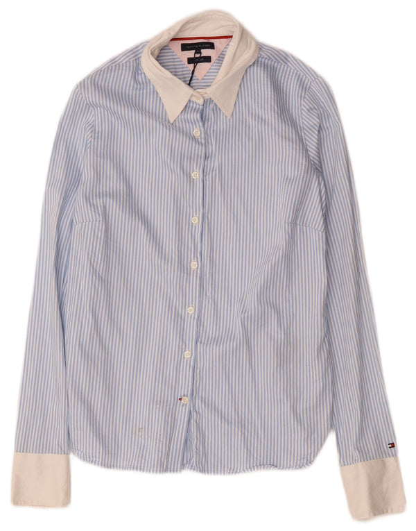 Tommy Hilfiger Womens Shirt US 6 Medium Blue Pinstripe Cotton