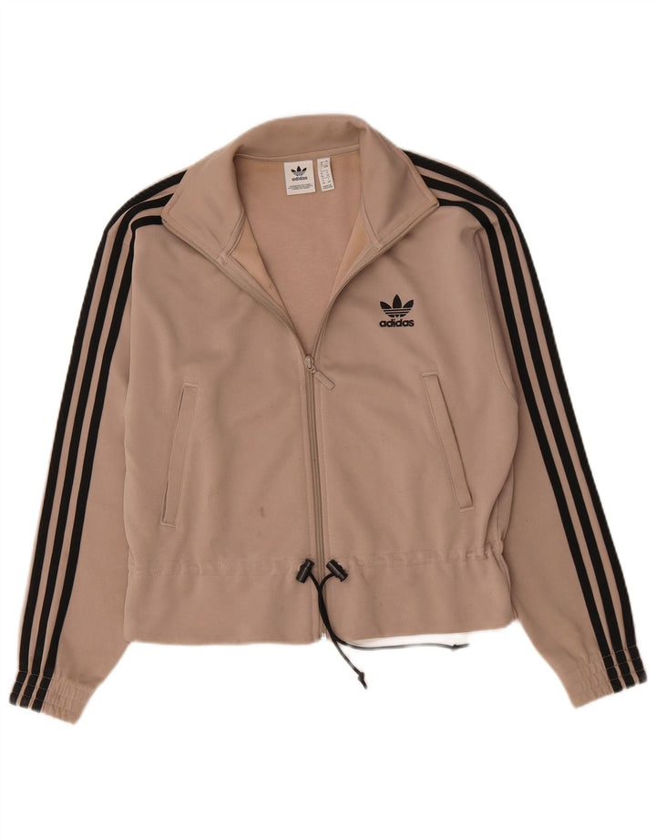 Adidas Womens Oversized Tracksuit Top Jacket UK 8 Small Beige Polyester