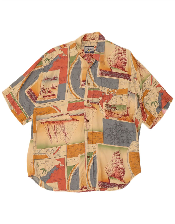 NAVIGARE Mens Short Sleeve Shirt Large Multicoloured Patchwork