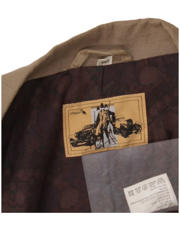 VINTAGE Mens Double Breasted Blazer Jacket EU 56 3XL Brown Linen