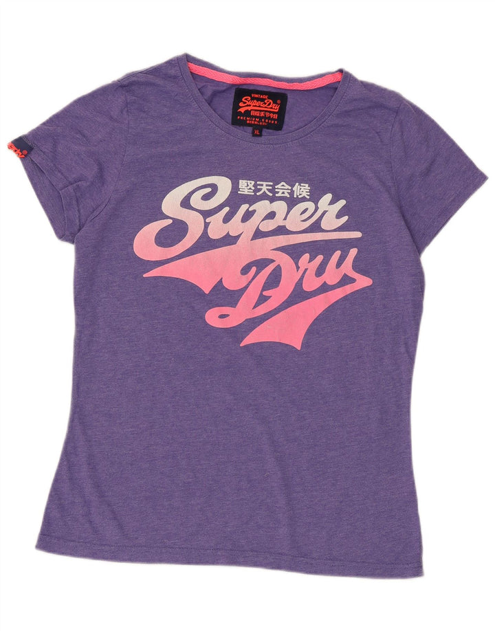 SUPERDRY Womens Graphic T-Shirt Top UK 18 XL Purple Cotton