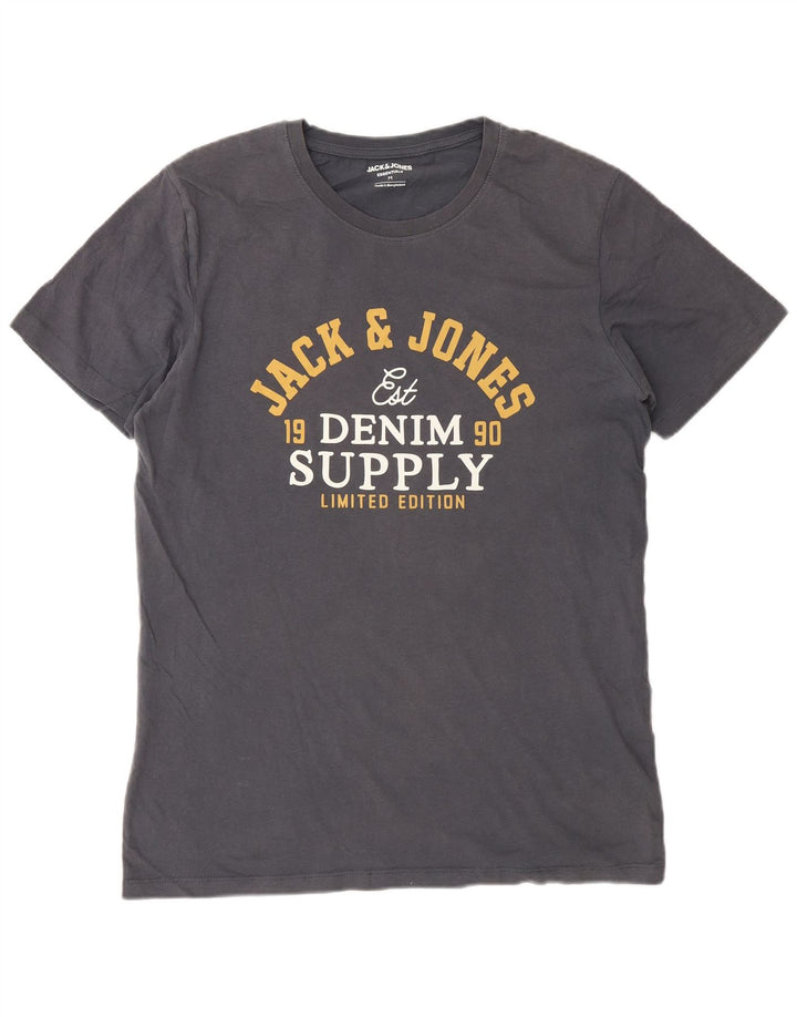 Jack & Jones Mens Graphic T-Shirt Top Medium Grey Cotton