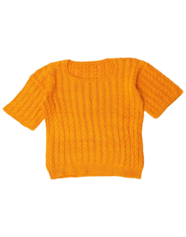 Vintage Womens Crop Boat Neck Jumper Sweater UK 14 Medium Yellow