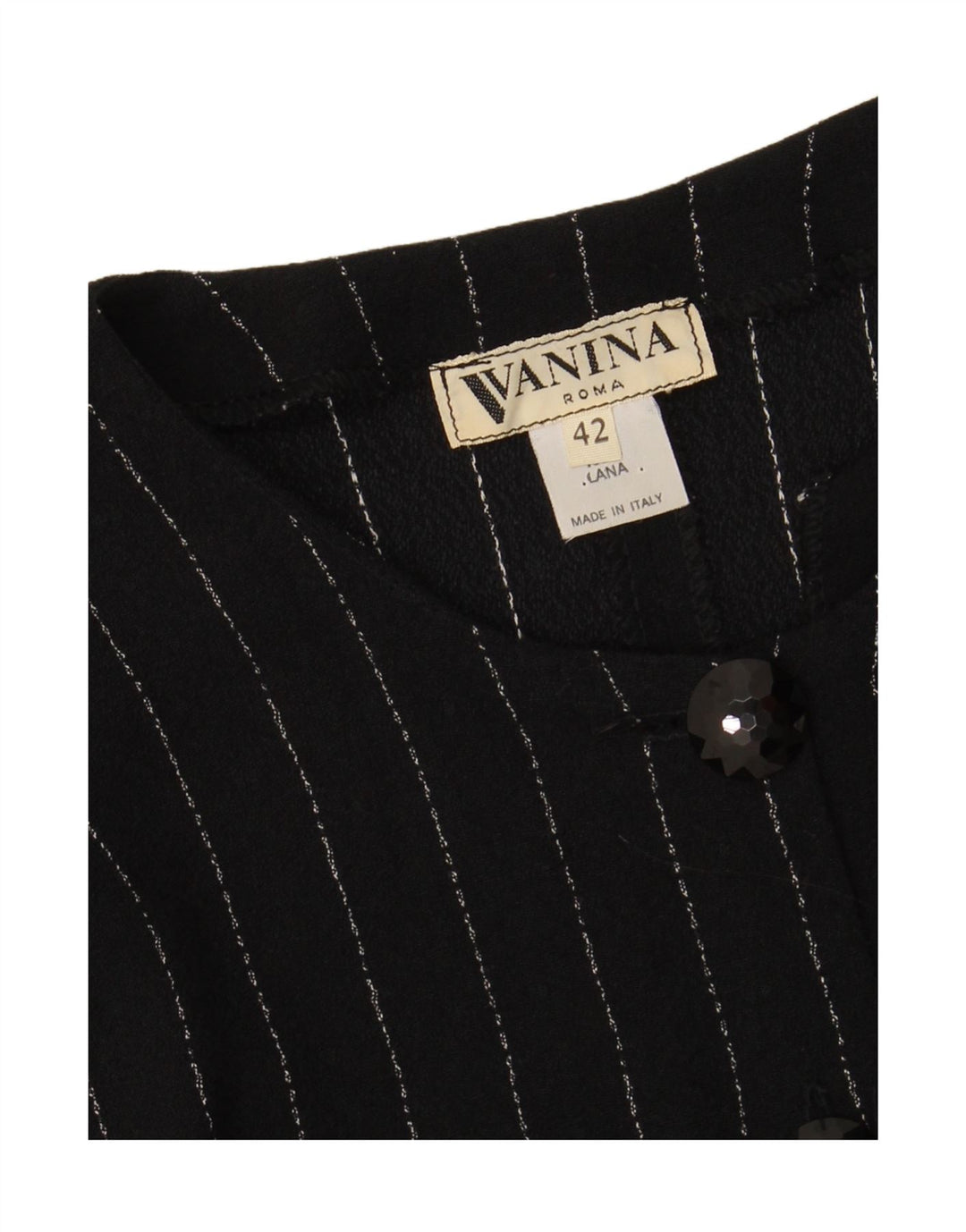 VINTAGE Womens 5 Button Blazer Jacket IT 42 Medium Black Pinstripe Wool