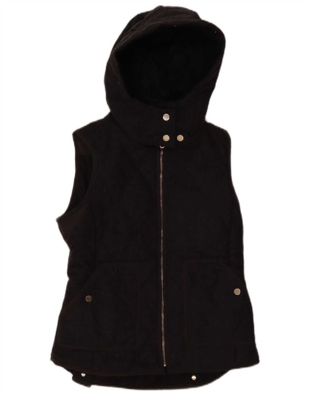 Massimo Dutti Womens Hooded Quilted Gilet UK 12 Medium Grey Polyester
