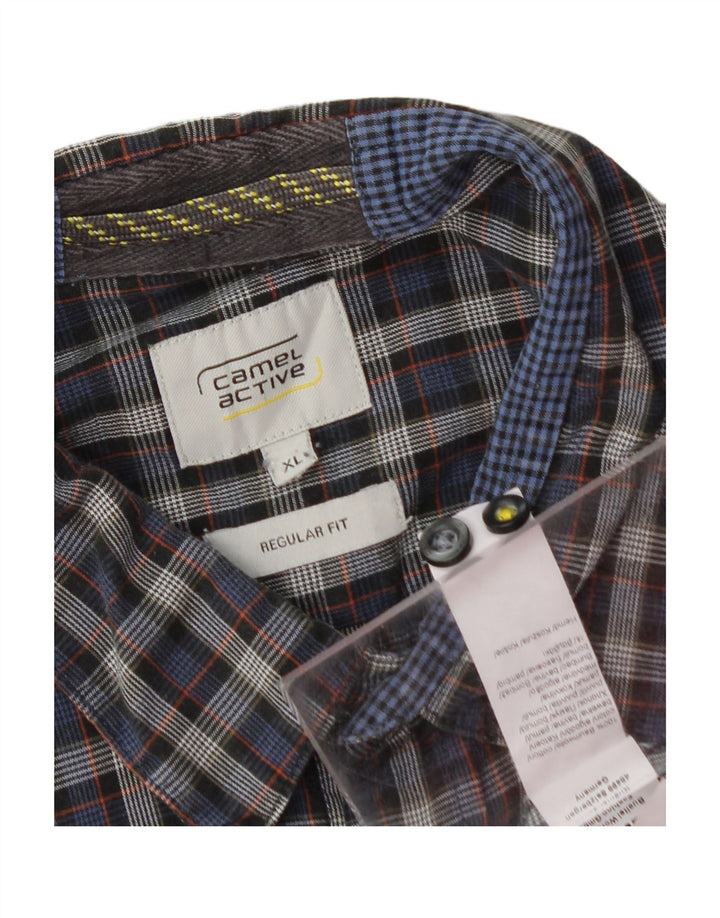 CAMEL Mens Regular Fit Flannel Shirt XL Navy Blue Check Cotton