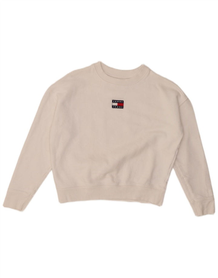TOMMY HILFIGER Womens Crop Oversized Sweatshirt Jumper UK 6 XS White