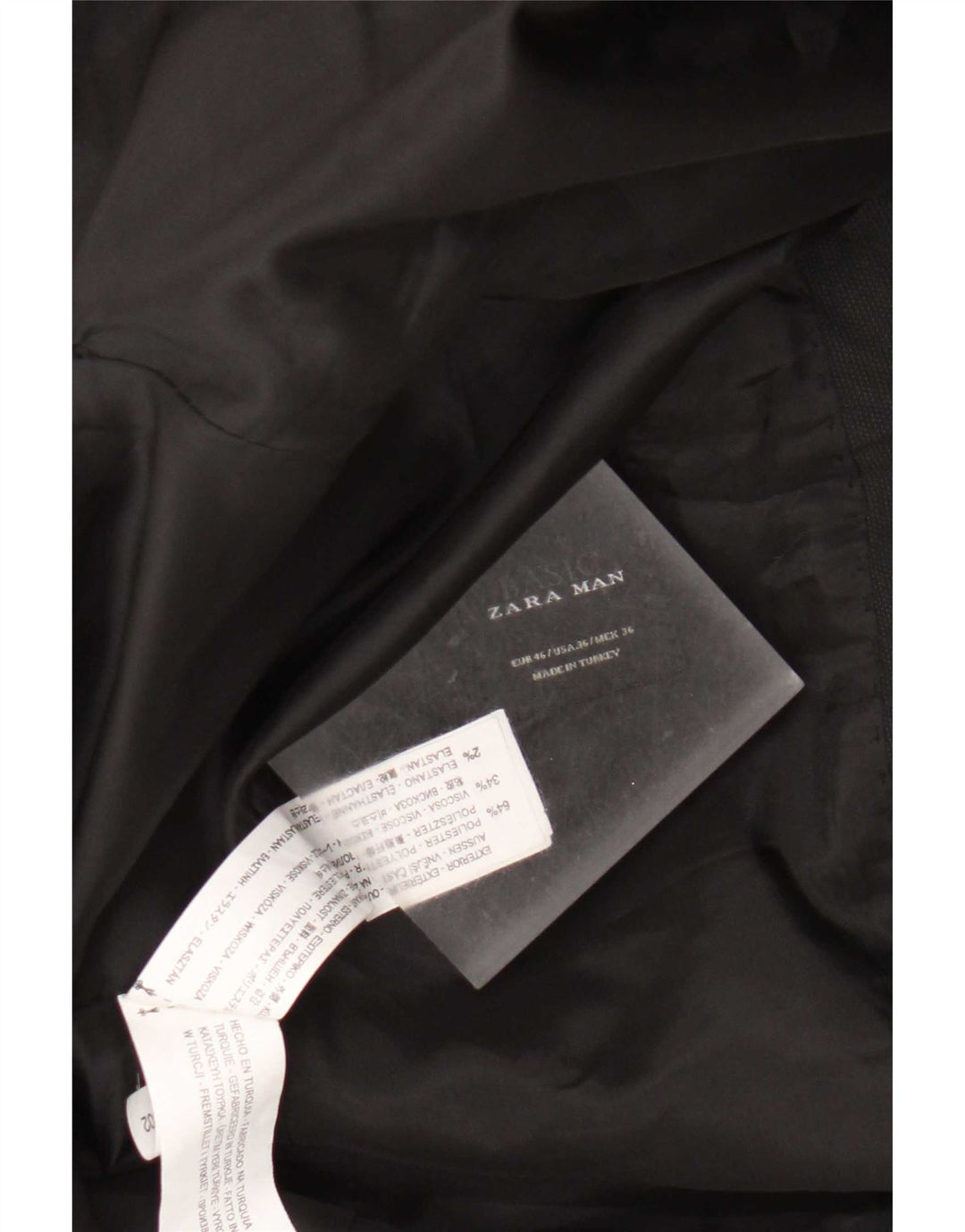 Zara Mens 2 Button Blazer Jacket EU 46 Small Black Polyester