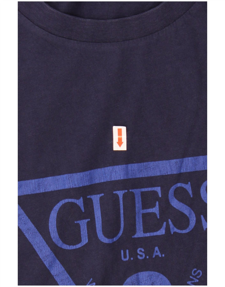 GUESS Mens Graphic T-Shirt Top Large Navy Blue Cotton