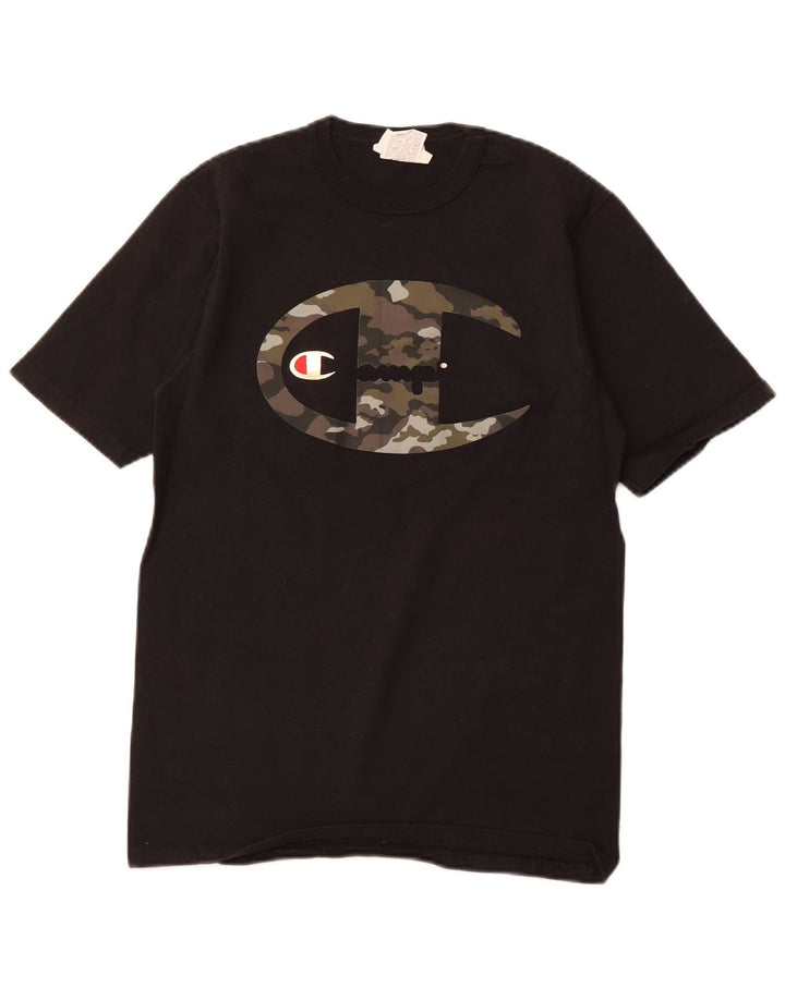 CHAMPION Mens Graphic T-Shirt Top Small Black Cotton
